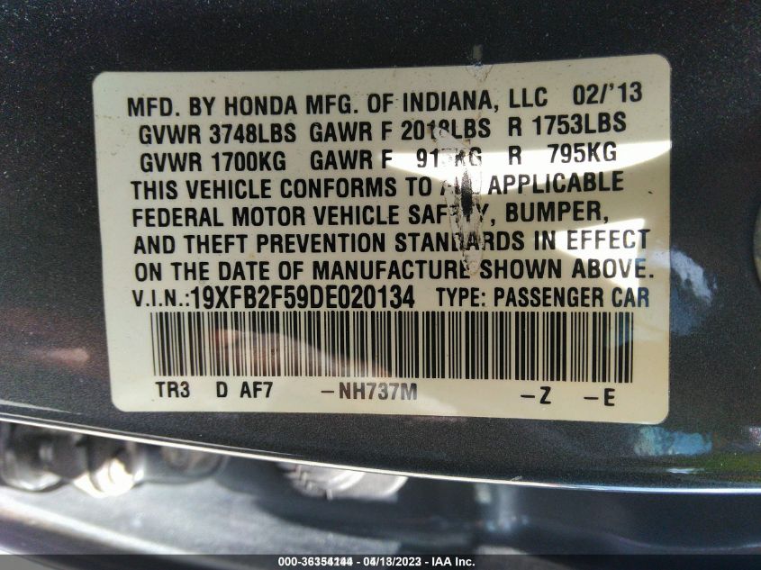 2013 HONDA CIVIC SDN LX - 19XFB2F59DE020134