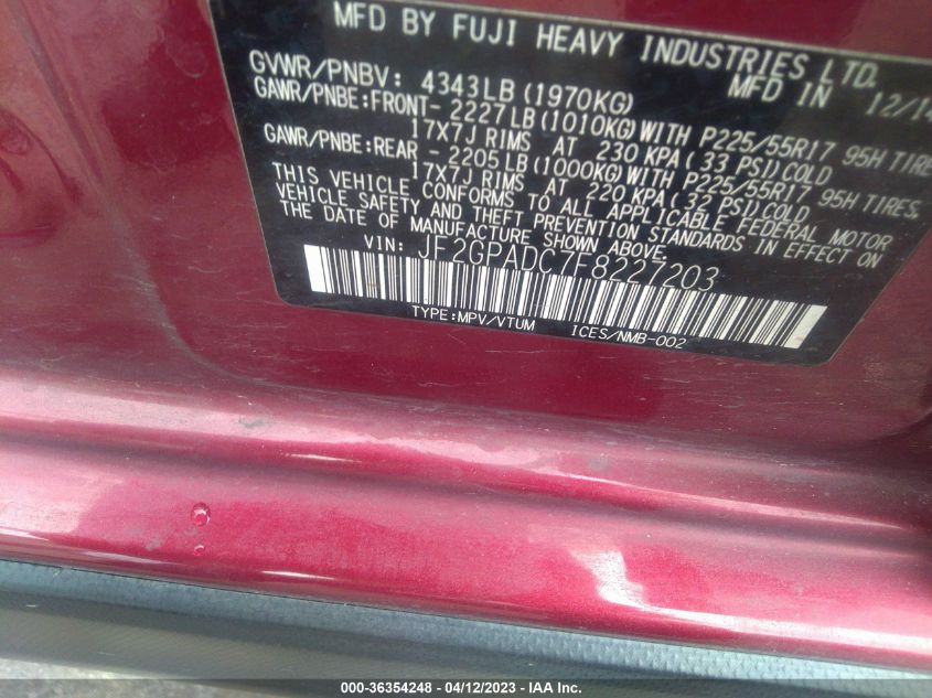 2015 SUBARU XV CROSSTREK PREMIUM - JF2GPADC7F8227203