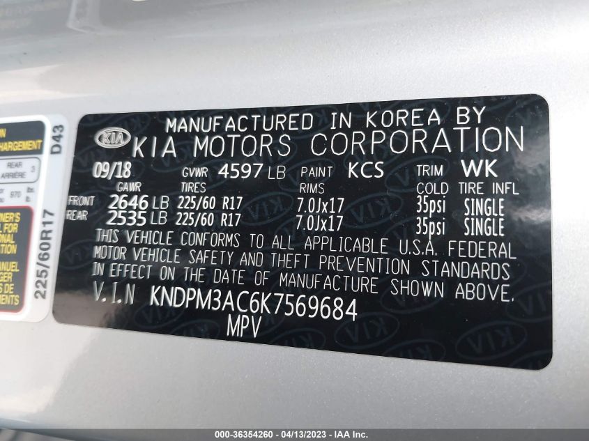 2019 KIA SPORTAGE LX - KNDPM3AC6K7569684