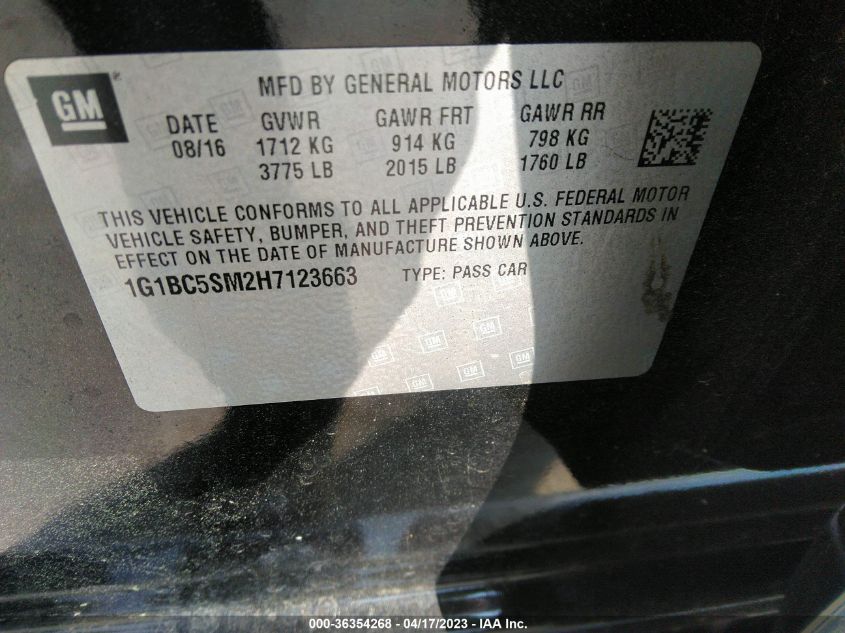 2017 CHEVROLET CRUZE LS - 1G1BC5SM2H7123663