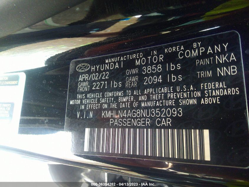 2022 HYUNDAI ELANTRA SEL - KMHLN4AG8NU352093