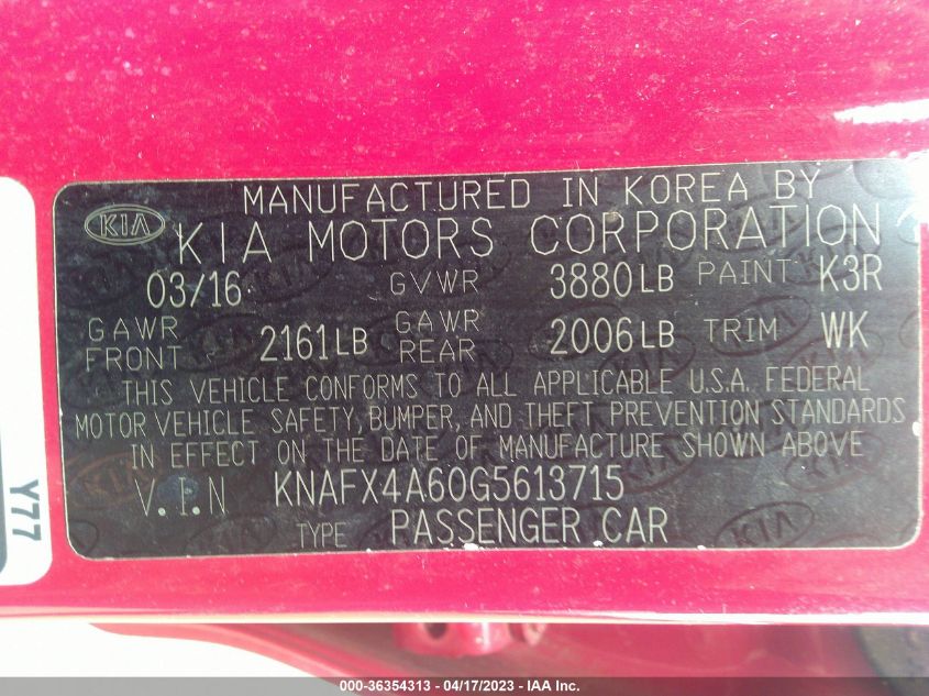 2016 KIA FORTE LX - KNAFX4A60G5613715
