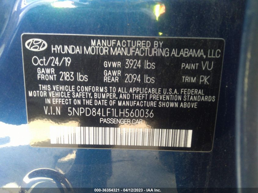 2020 HYUNDAI ELANTRA SEL - 5NPD84LF1LH560036