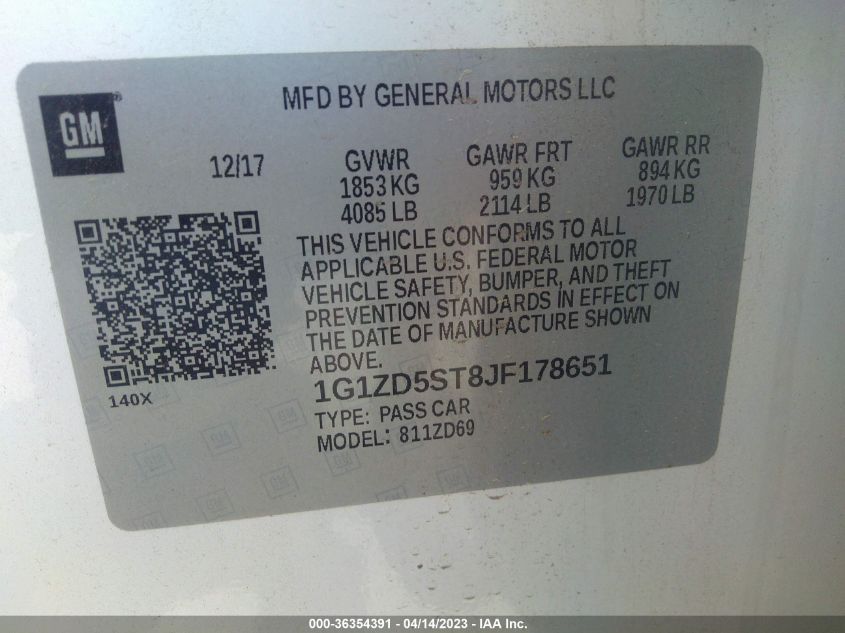 2018 CHEVROLET MALIBU LT - 1G1ZD5ST8JF178651