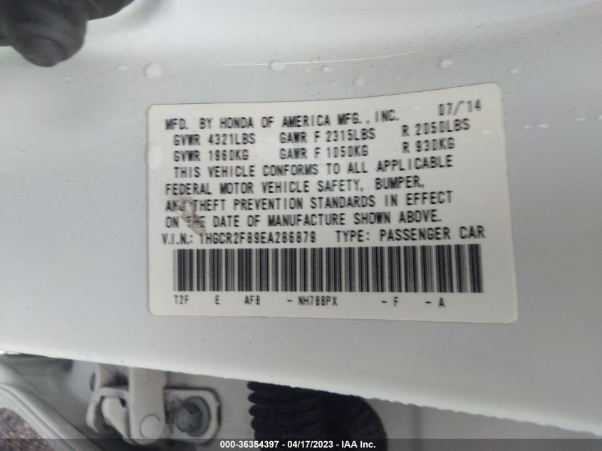 2014 HONDA ACCORD SEDAN EX-L - 1HGCR2F89EA286879