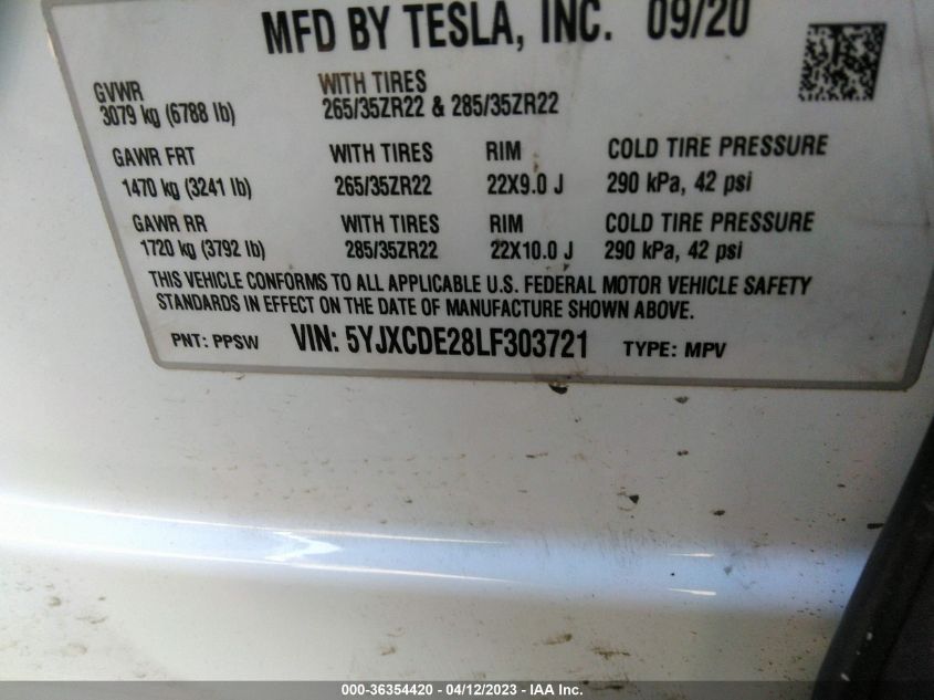 2020 TESLA MODEL X LONG RANGE - 5YJXCDE28LF303721