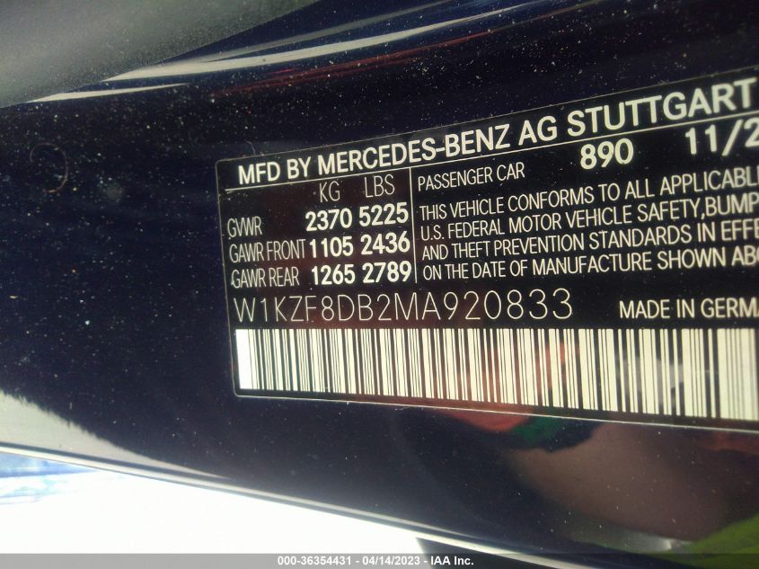 2021 MERCEDES-BENZ E-CLASS E 350 - W1KZF8DB2MA920833