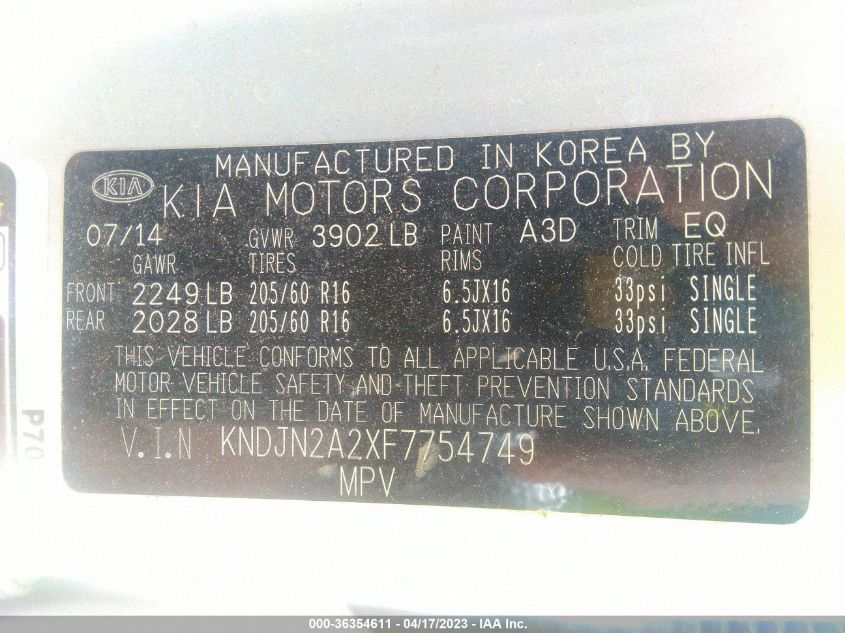2015 KIA SOUL BASE - KNDJN2A2XF7754749