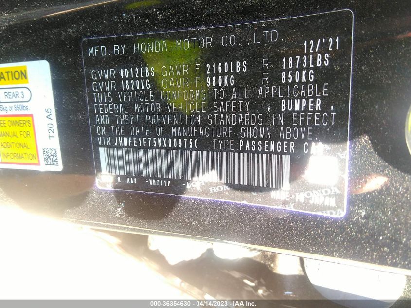 2022 HONDA CIVIC SEDAN EX - JHMFE1F75NX009750