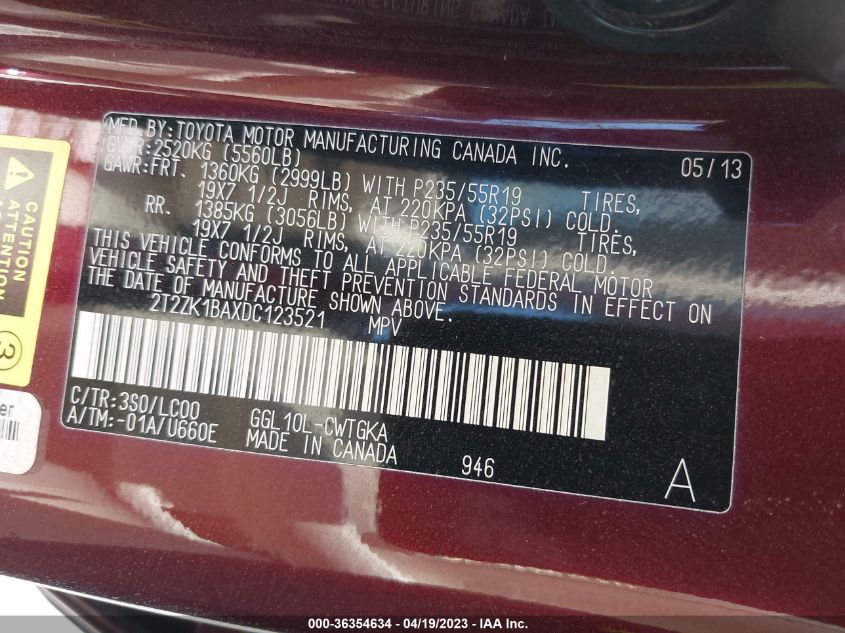 2013 LEXUS RX 350 - 2T2ZK1BAXDC123521