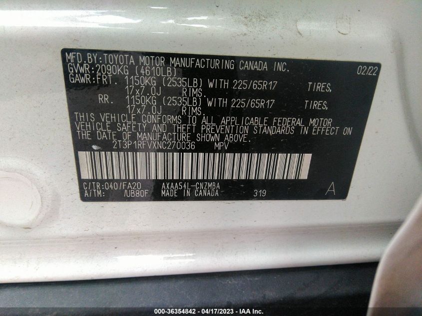 2022 TOYOTA RAV4 XLE - 2T3P1RFVXNC270036