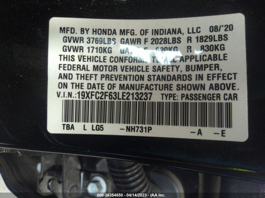 2020 HONDA CIVIC SEDAN LX - 19XFC2F63LE213237