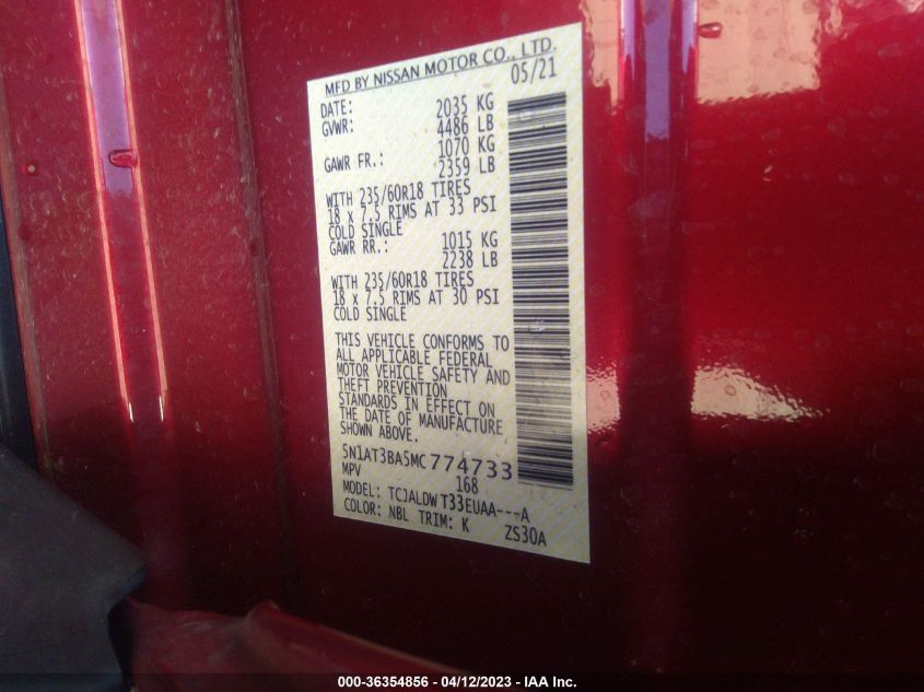 2021 NISSAN ROGUE SV - 5N1AT3BA5MC774733