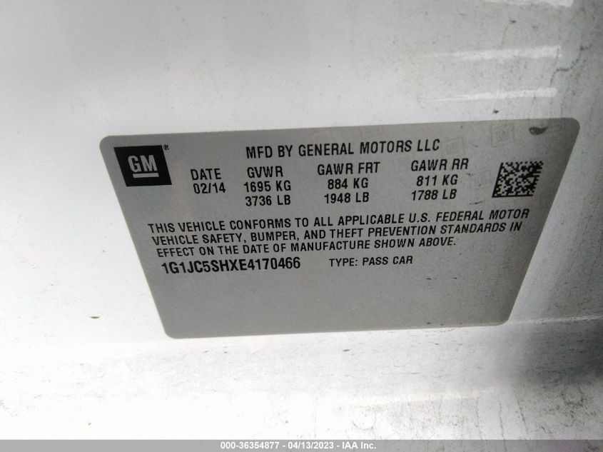 2014 CHEVROLET SONIC LT - 1G1JC5SHXE4170466