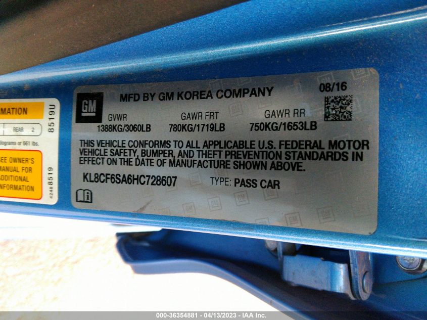 2017 CHEVROLET SPARK LT - KL8CF6SA6HC728607
