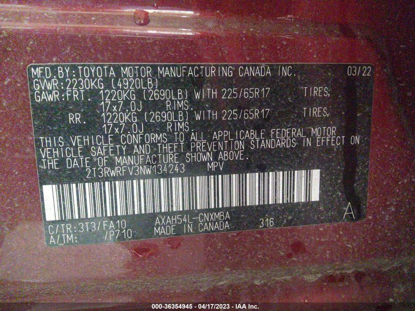 2022 TOYOTA RAV4 HYBRID XLE - 2T3RWRFV3NW134243