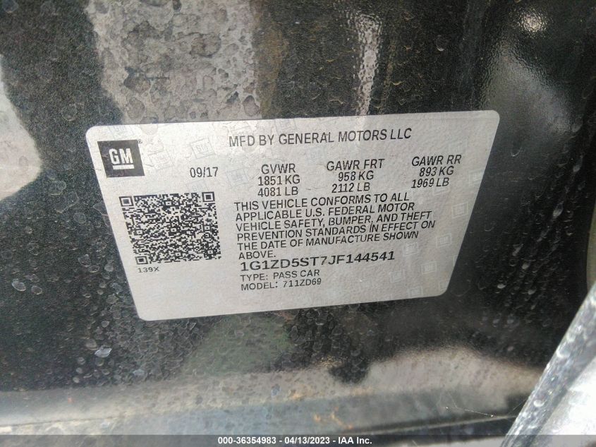 2018 CHEVROLET MALIBU LT - 1G1ZD5ST7JF144541