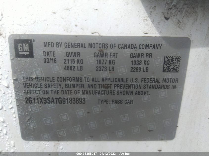 2016 CHEVROLET IMPALA LS - 2G11X5SA7G9183893