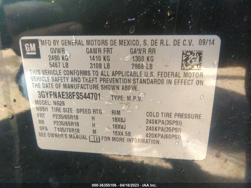 2015 CADILLAC SRX BASE - 3GYFNAE38FS544701
