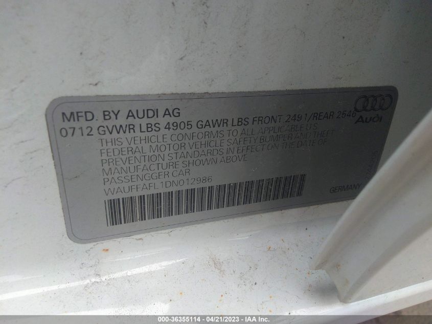 2013 AUDI A4 PREMIUM PLUS - WAUFFAFL1DN012986