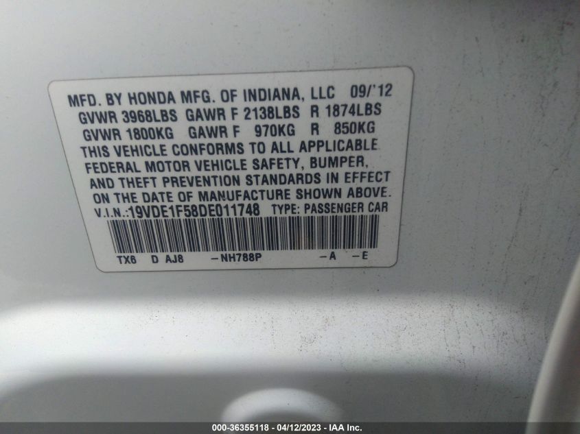 2013 ACURA ILX PREMIUM PKG - 19VDE1F58DE011748