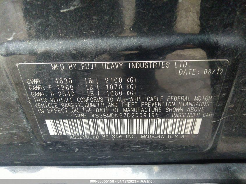 2013 SUBARU LEGACY 3.6R LIMITED - 4S3BMDK67D2009195