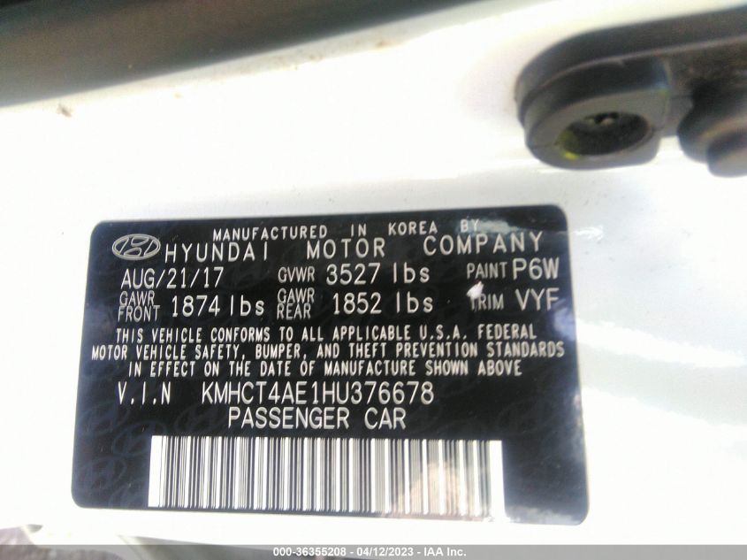 2017 HYUNDAI ACCENT VALUE EDITION - KMHCT4AE1HU376678