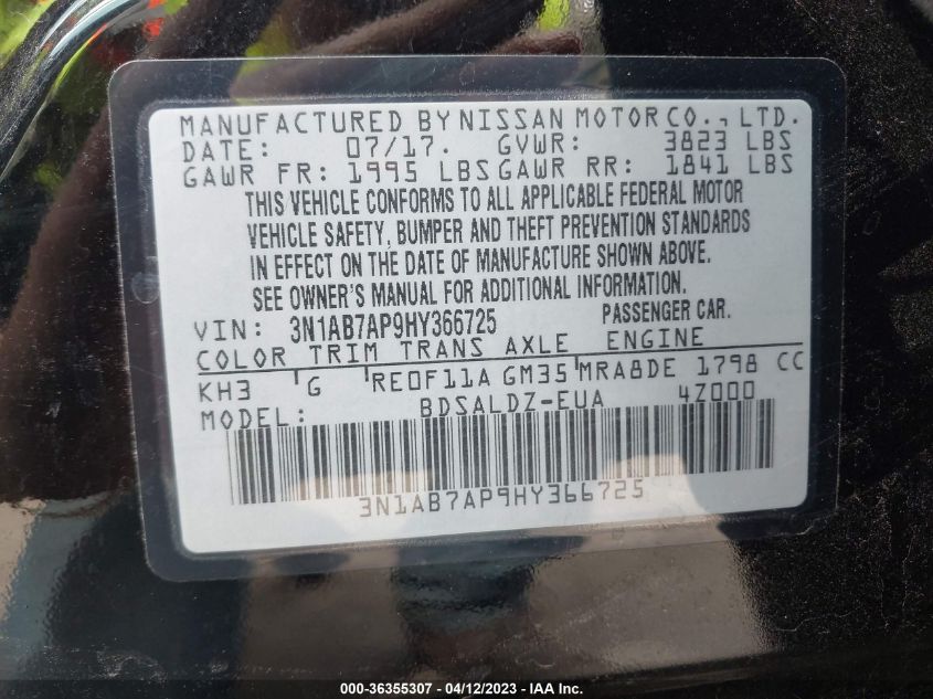 2017 NISSAN SENTRA SV - 3N1AB7AP9HY366725