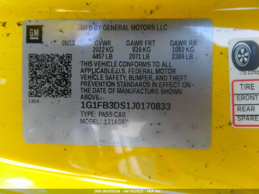2018 CHEVROLET CAMARO 1LT - 1G1FB3DS1J0170833