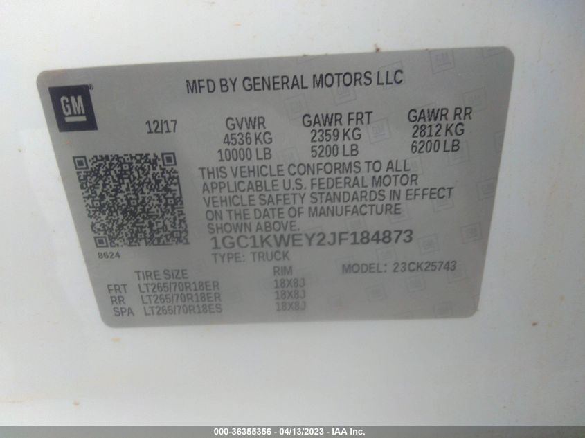2018 CHEVROLET SILVERADO 2500HD LTZ - 1GC1KWEY2JF184873
