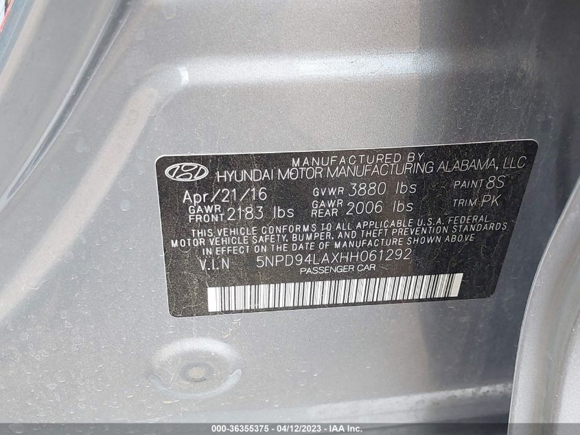 2017 HYUNDAI ELANTRA ECO - 5NPD94LAXHH061292