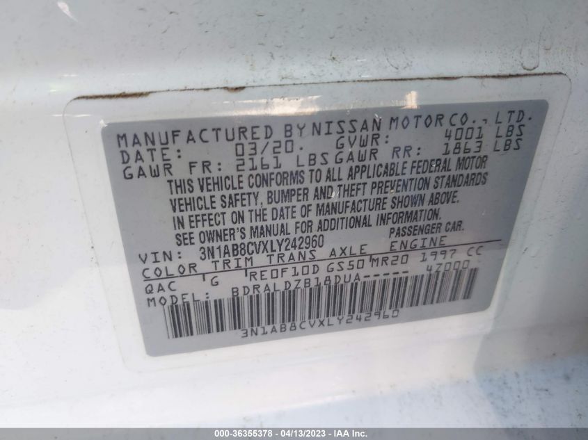 2020 NISSAN SENTRA SV - 3N1AB8CVXLY242960