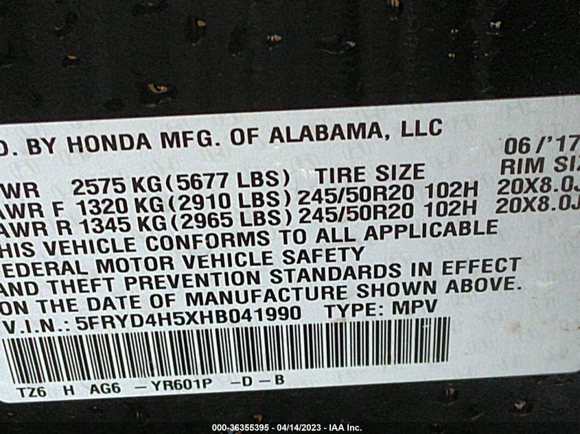 2017 ACURA MDX W/TECHNOLOGY PKG - 5FRYD4H5XHB041990