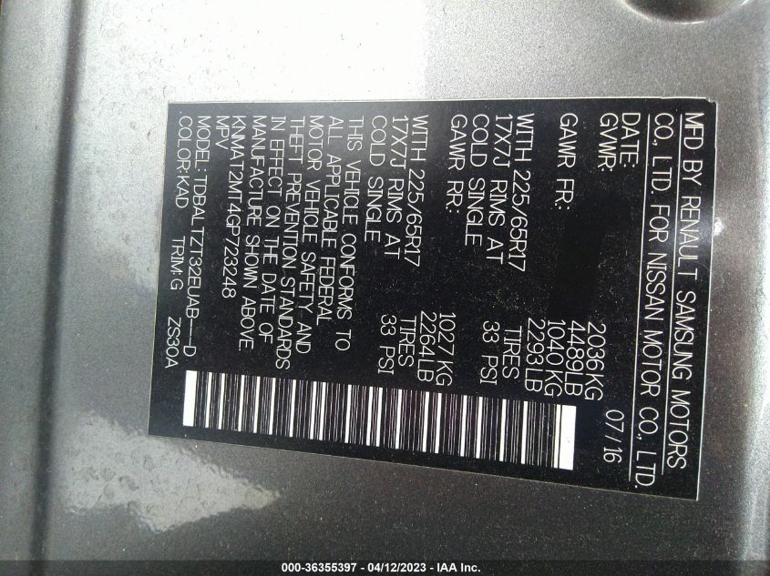 2016 NISSAN ROGUE SV - KNMAT2MT4GP723248