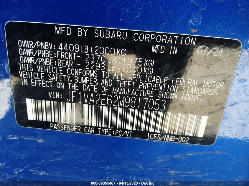 2021 SUBARU WRX STI - JF1VA2E62M9817053