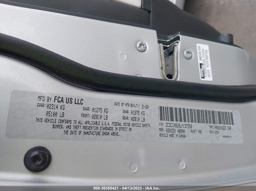 VIN 2C3CCABG9LH137558 2020 CHRYSLER 300 300S