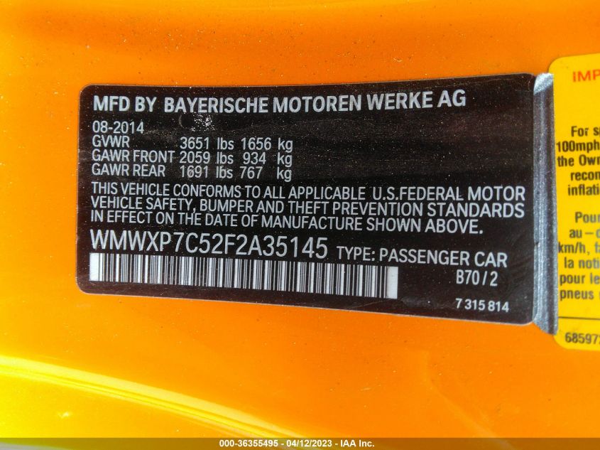 2015 MINI COOPER HARDTOP S - WMWXP7C52F2A35145