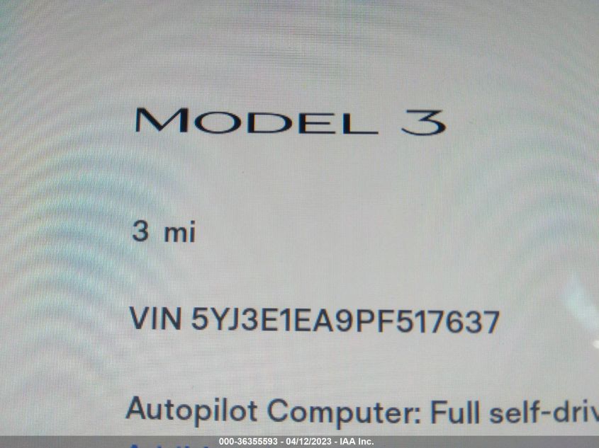 2023 TESLA MODEL 3 - 5YJ3E1EA9PF517637