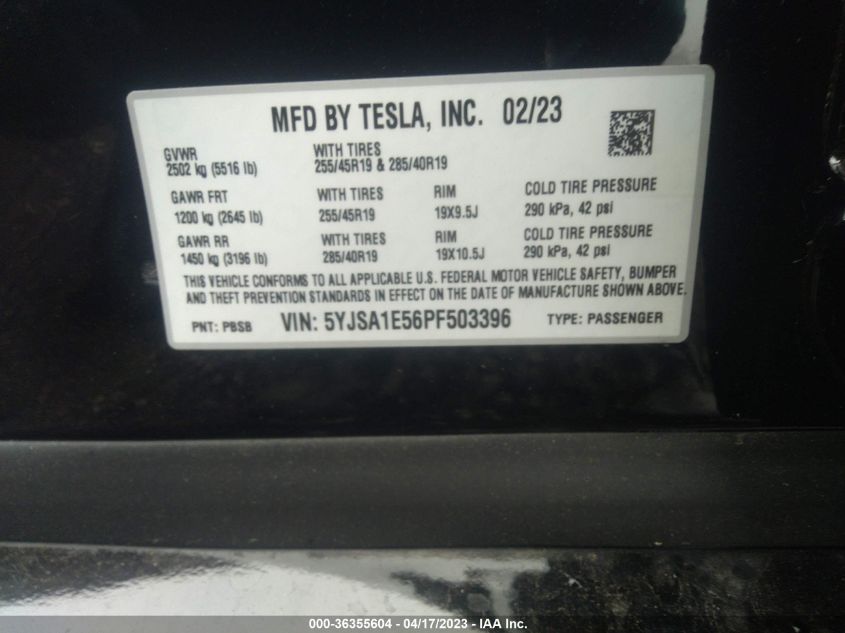 2023 TESLA MODEL S - 5YJSA1E56PF503396