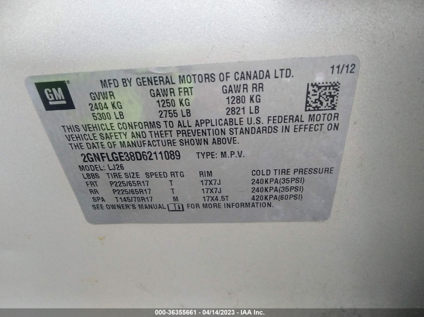 2013 CHEVROLET EQUINOX LTZ - 2GNFLGE38D6211089