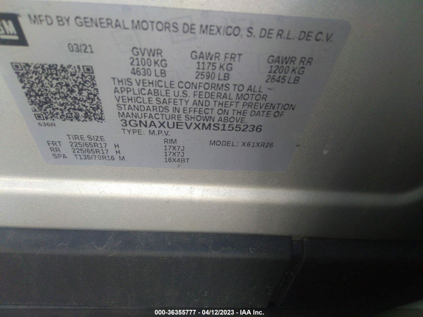 2021 CHEVROLET EQUINOX LT - 3GNAXUEVXMS155236