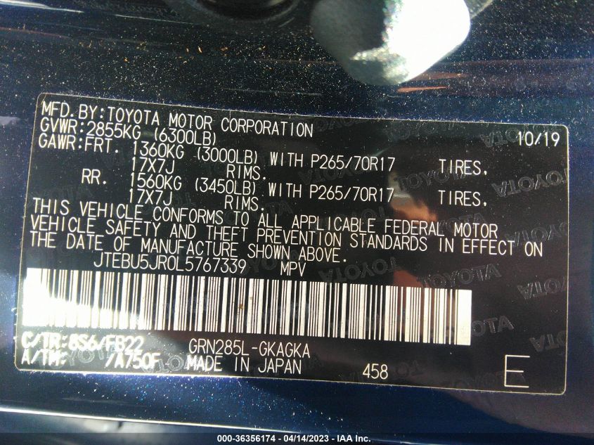 2020 TOYOTA 4RUNNER SR5 - JTEBU5JR0L5767339