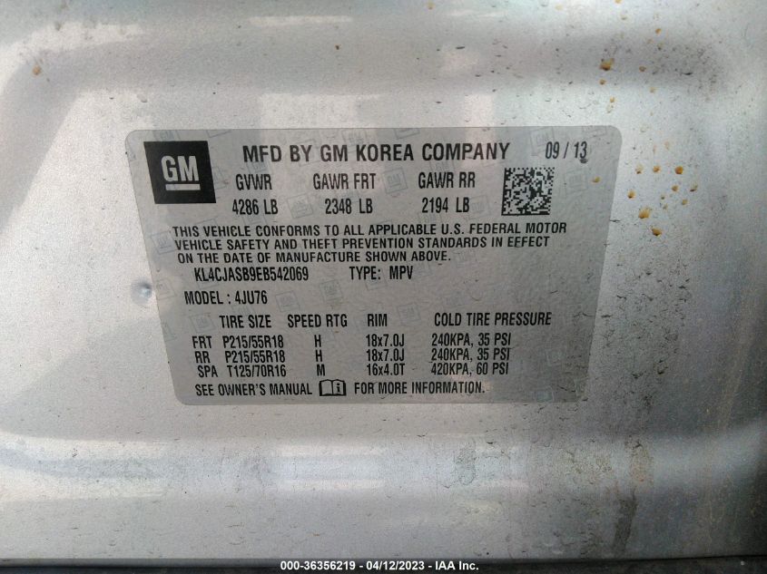 2014 BUICK ENCORE - KL4CJASB9EB542069