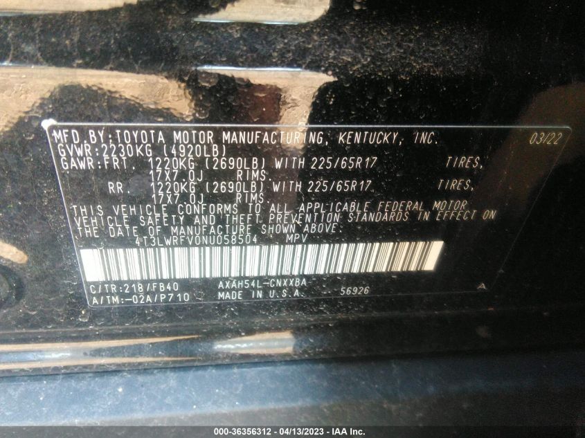 2022 TOYOTA RAV4 HYBRID LE - 4T3LWRFV0NU058504