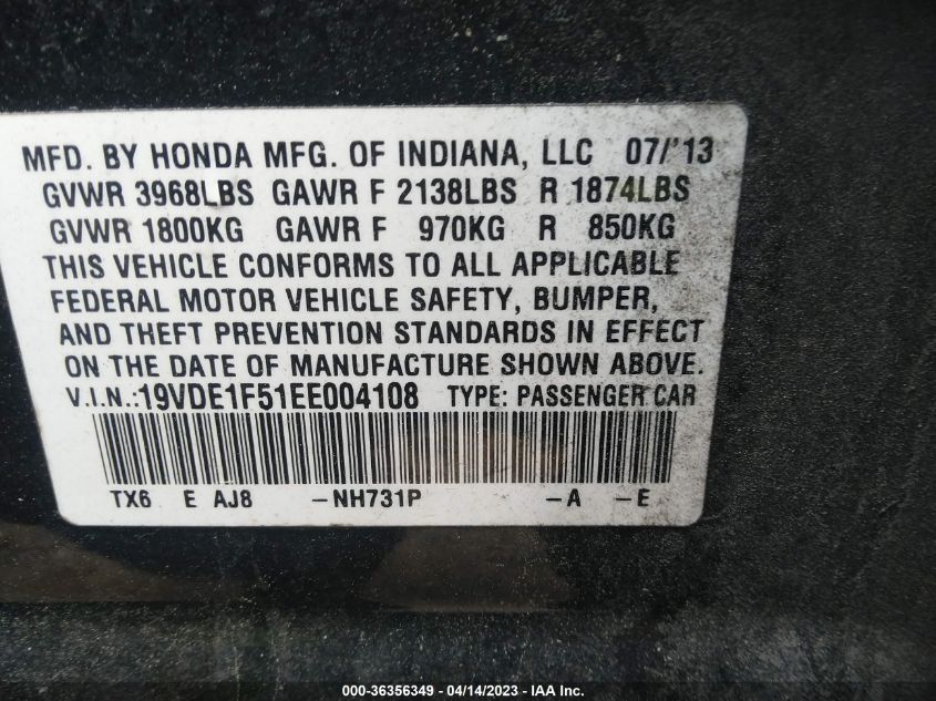 2014 ACURA ILX PREMIUM PKG - 19VDE1F51EE004108