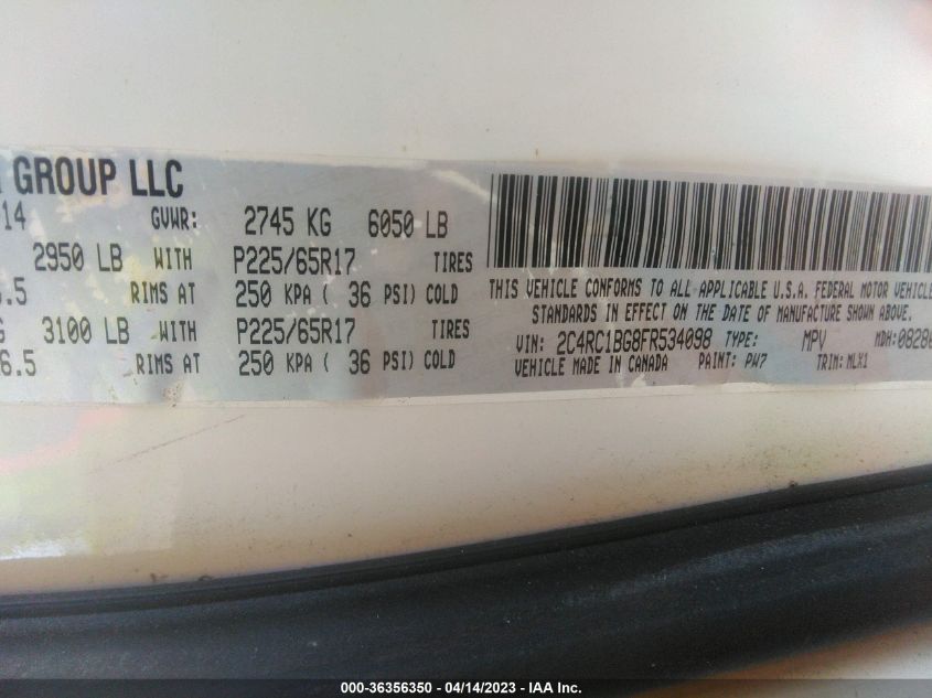 2015 CHRYSLER TOWN & COUNTRY TOURING - 2C4RC1BG8FR534098
