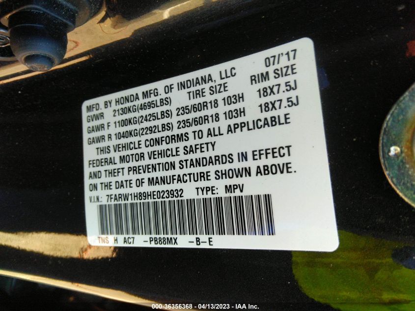 2017 HONDA CR-V EX-L - 7FARW1H89HE023932