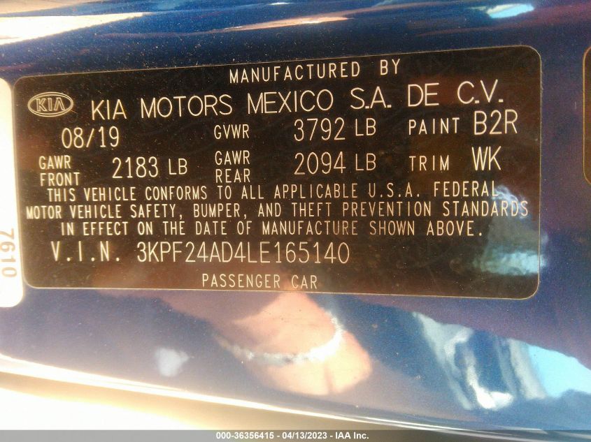 2020 KIA FORTE LXS - 3KPF24AD4LE165140