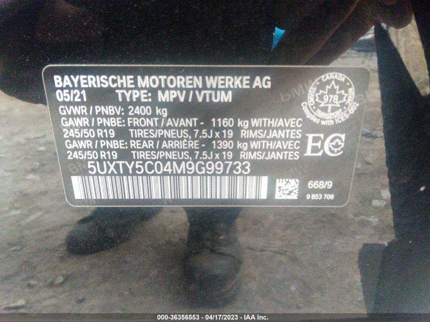 2021 BMW X3 XDRIVE30I - 5UXTY5C04M9G99733