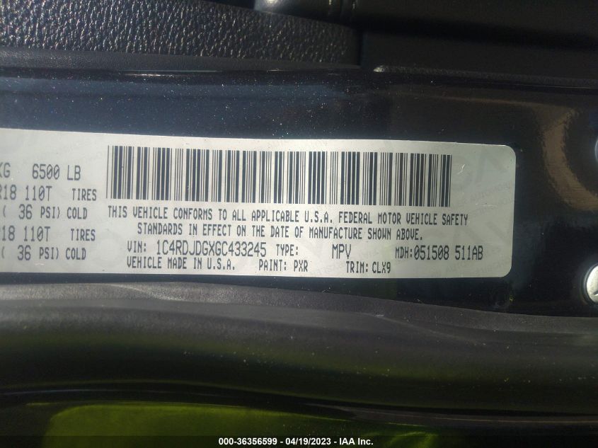 2016 DODGE DURANGO LIMITED - 1C4RDJDGXGC433245